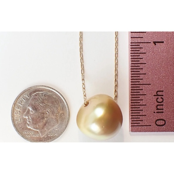 DESIGNER ARTISIAN TEN THOUSAND THINGS 10K HUGE GOLDEN PEARL NECKLACE - Picture 4 of 8